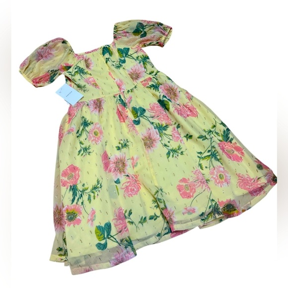 NORDSTROM 🌻 GIRLS Floral Yellow Dress with Pink Accents - Picture 6 of 6